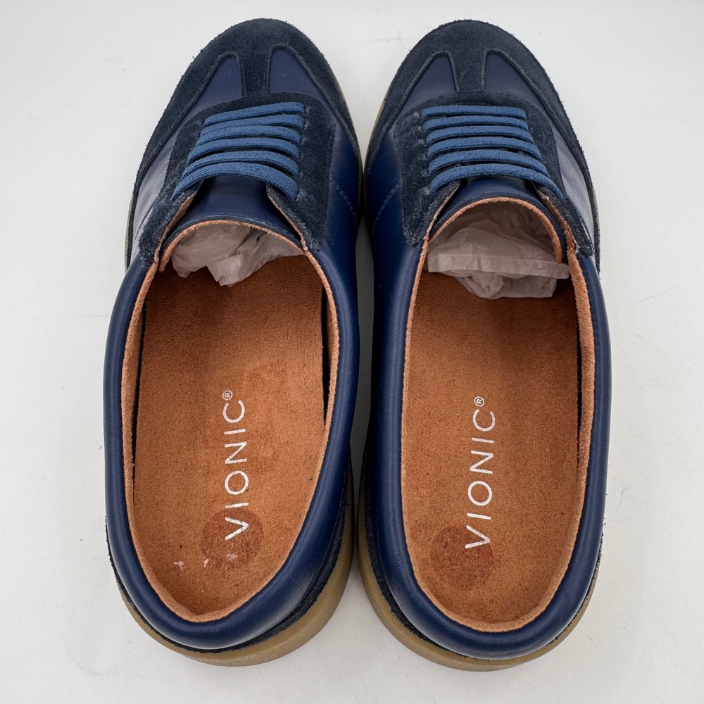 NWOB Vionic Thrive Navy Leather Suede Backless Sneaker Mule Orthotic Rare Sample - Picture 5 of 9